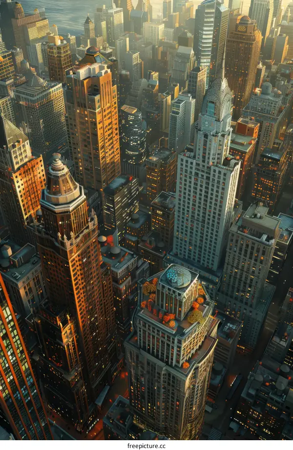 Aerial View of a City Skyline with High-Rise Buildings
