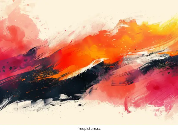 Abstract Painting in Red and Pink Acrylic on Canvas