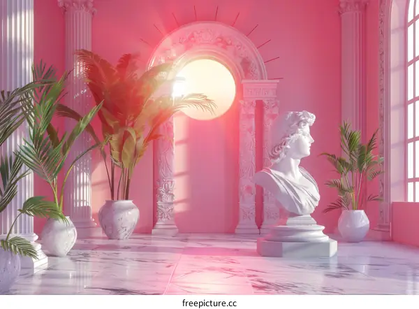 Pink Aesthetic Classical Interior Design Illustration