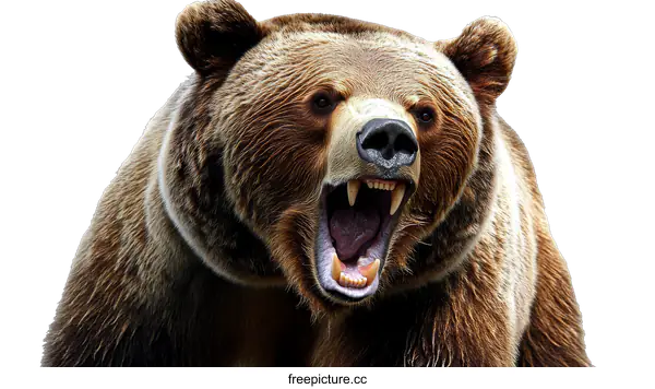 [Transparent Background PNG]Angry Brown Bear Close-up Portrait