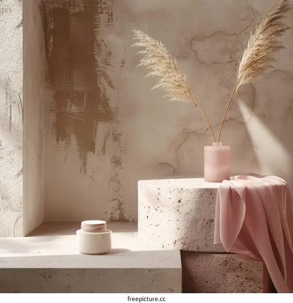Still Life with Pink Vase and Cream Jar