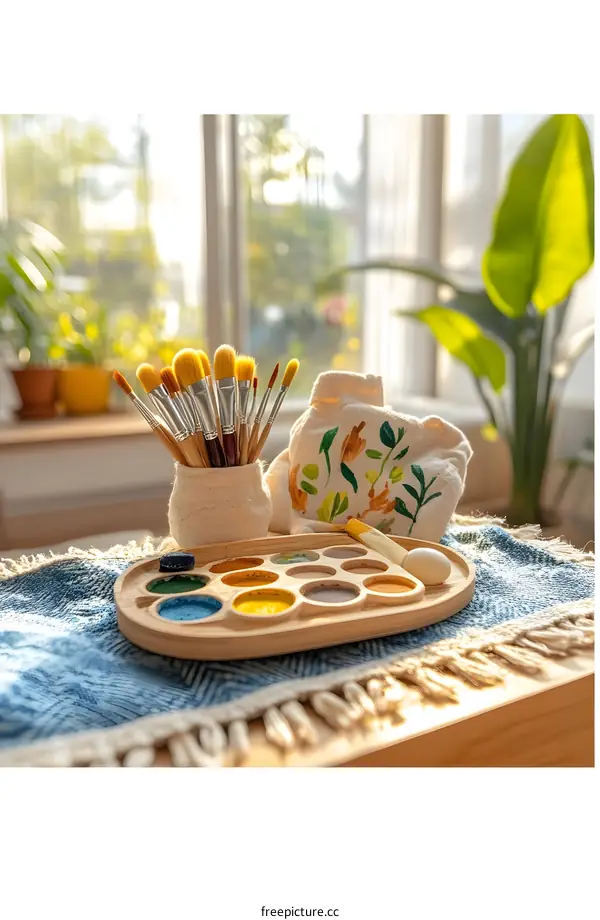 Watercolor Paint Set with Brushes and Palette