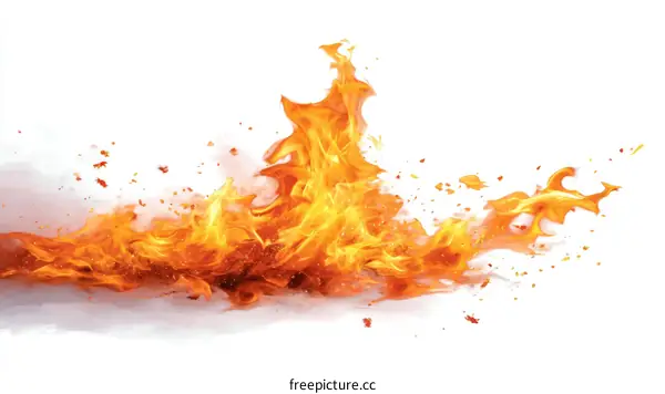 Abstract Fiery Flames on White Background