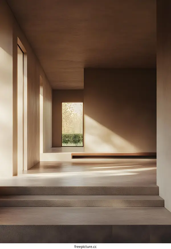 Minimalist Modern Interior Design with Wooden Floor and Sunlight