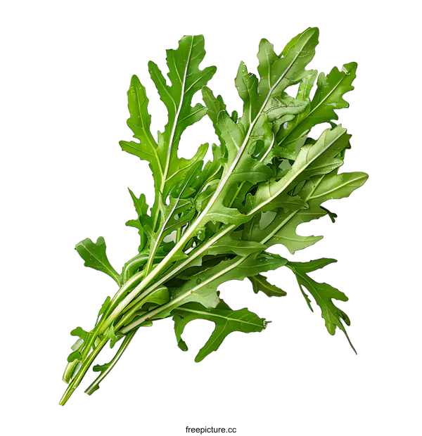 [Transparent Background PNG]Fresh Green Arugula Leaves on White Background