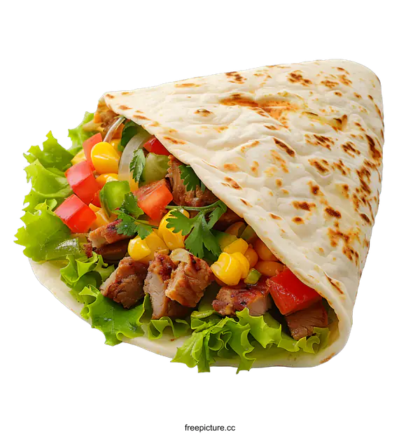 [Transparent Background PNG]Delicious Chicken Fajita Wrap on White Background