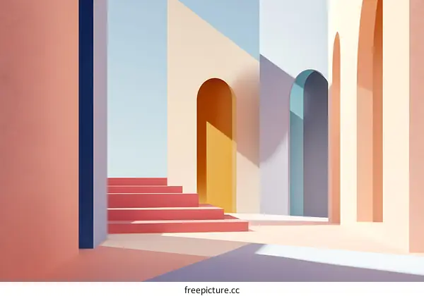 Abstract Minimalist 3D Rendering with Arches and Steps