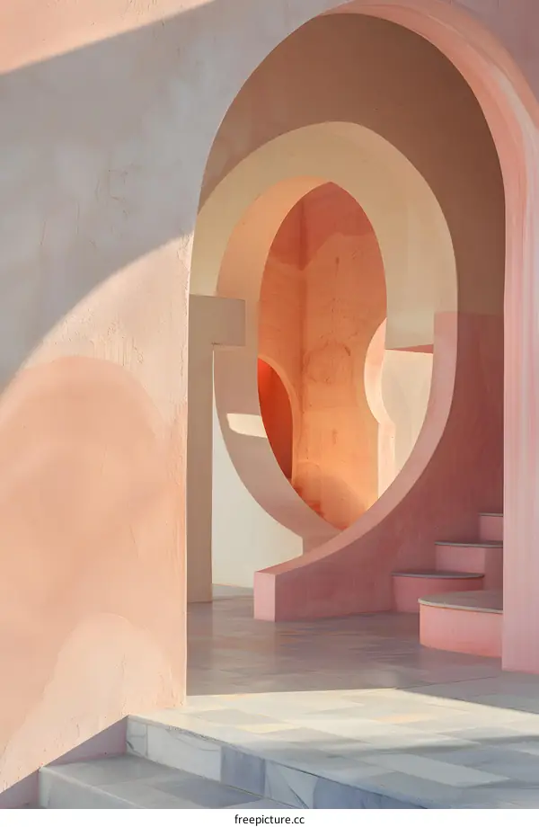 Abstract Architecture With Pink Walls And Curved Arcs