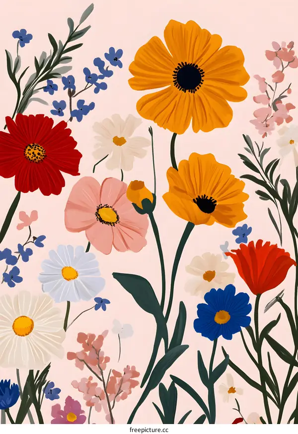 Floral Pattern with Different Colors and Shapes