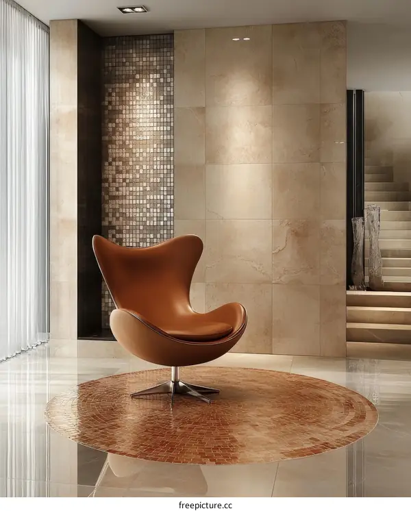 Modern Interior Design with Leather Egg Chair and Mosaic Flooring