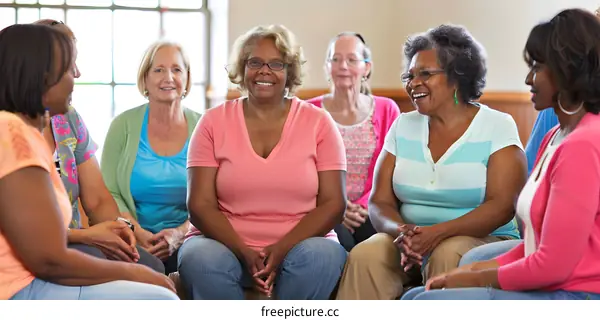 Group of Senior Women Sitting in a Circle and Talking
