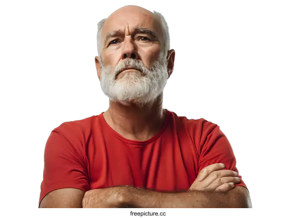 [Transparent Background PNG]Portrait of a serious bald senior man with crossed arms