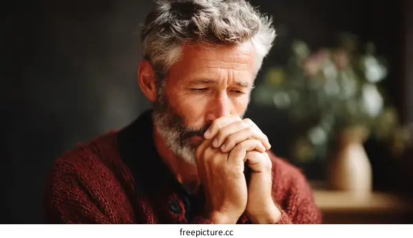 Thoughtful Mature Caucasian Male in Contemplation