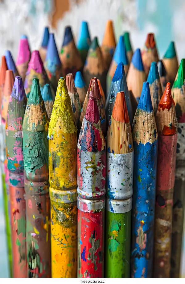 A group of colorful sharpened pencil tips