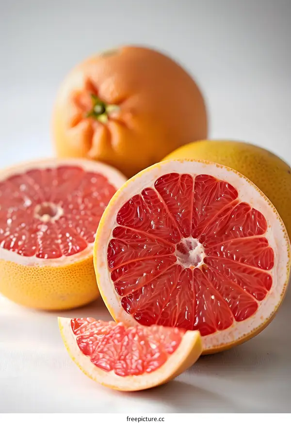 Close Up Of Sliced Fresh Pink Grapefruit