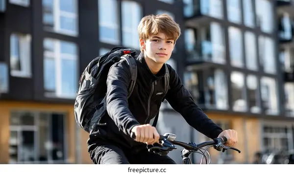 Teenager Cycling in Urban Setting