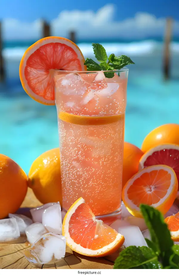 Refreshing Grapefruit Drink on the Beach