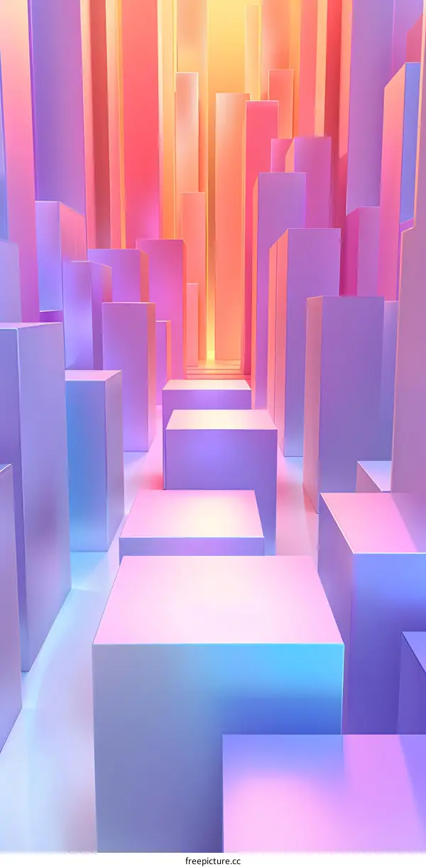 Abstract 3D Geometric Shapes with Neon Color Gradient