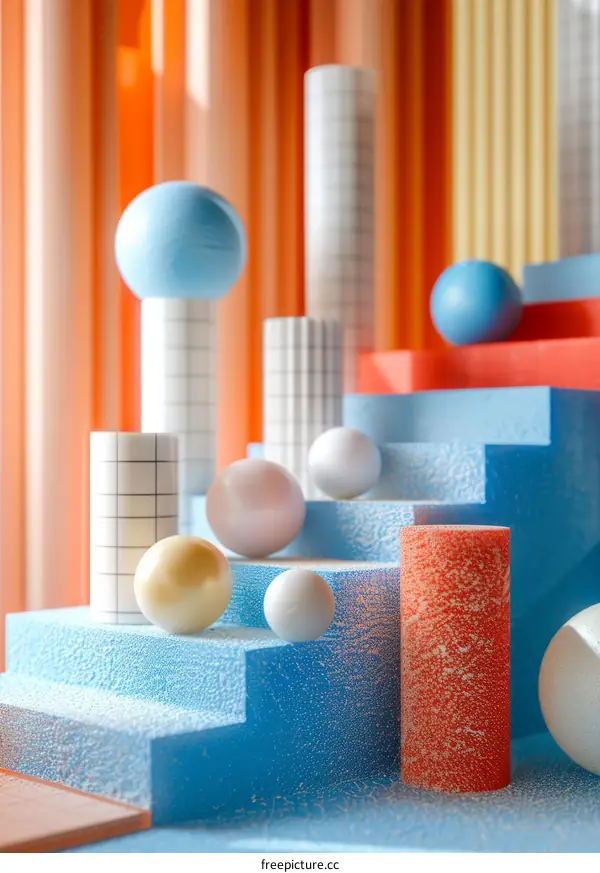 3D Geometric Shapes on Orange and Blue Gradients