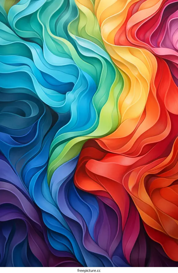 Digital Abstract Art Painting with Vibrant Colors and Fluid Waves