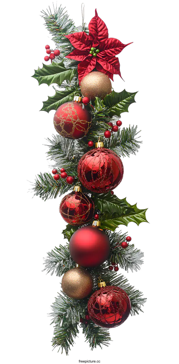 [Transparent Background PNG]Christmas Decoration with Ornaments and Poinsettias