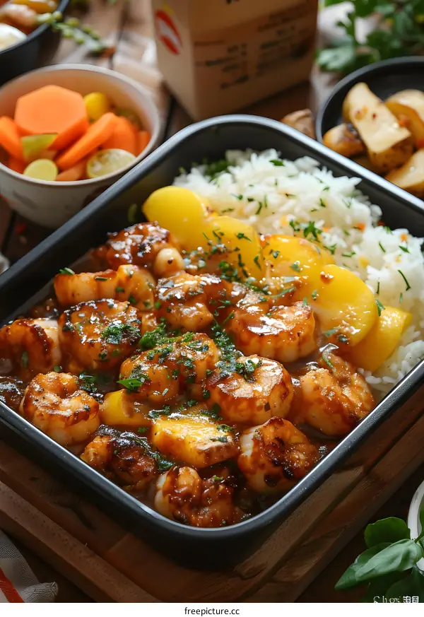 delicious honey garlic shrimp with rice
