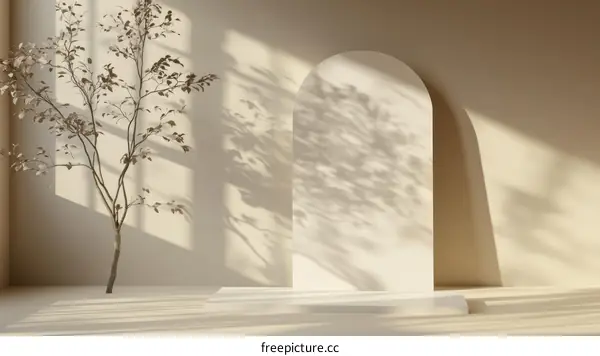Beige Minimalist Interior Scene with Archway