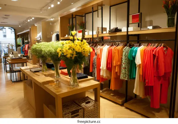 Elegant Clothing Boutique with Floral Display