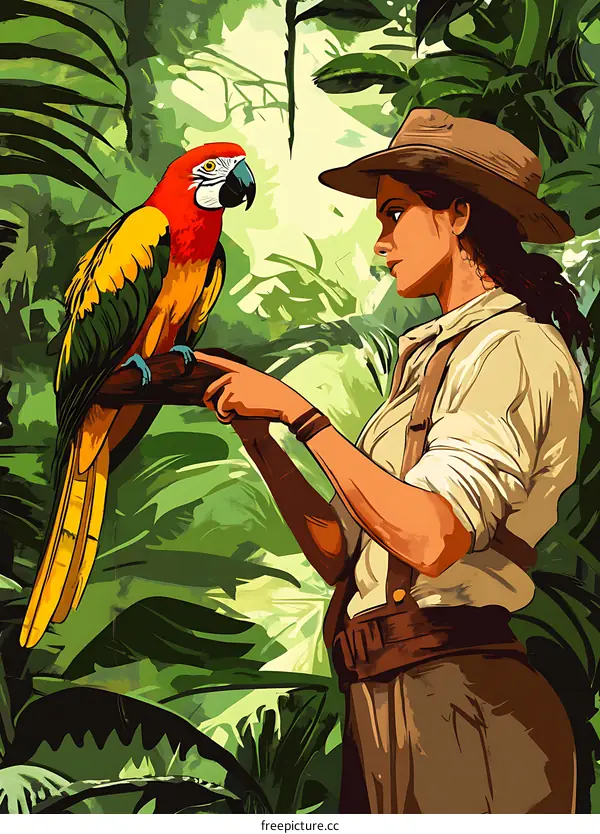 Woman in Jungle with Parrot