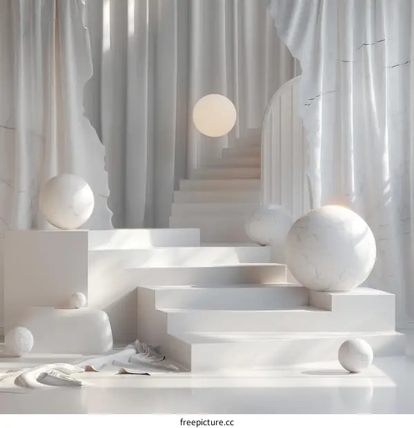 Elegant White Minimalist Scene with Geometric Forms
