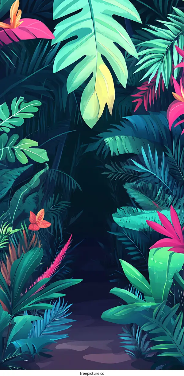 Tropical Jungle Leaves Background Illustration