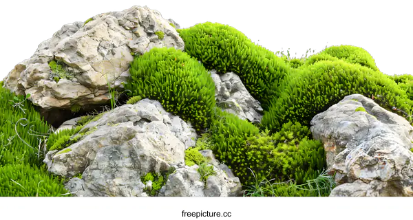 [Transparent Background PNG]Green Moss Growing on Rocks