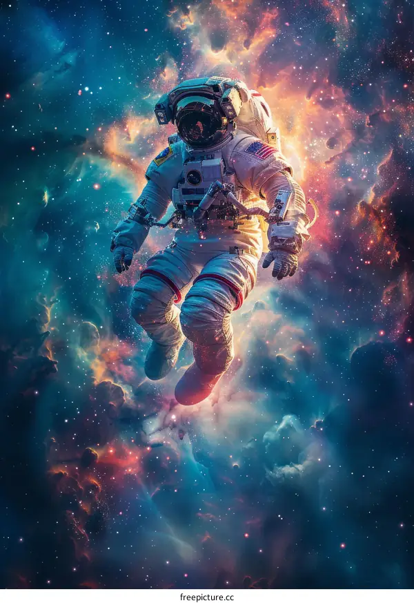 An astronaut in a spacesuit floating in the vastness of space