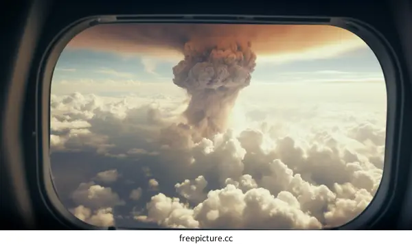 Volcanic Eruption as Seen from Airplane Window