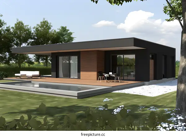 Modern House with Swimming Pool and Patio