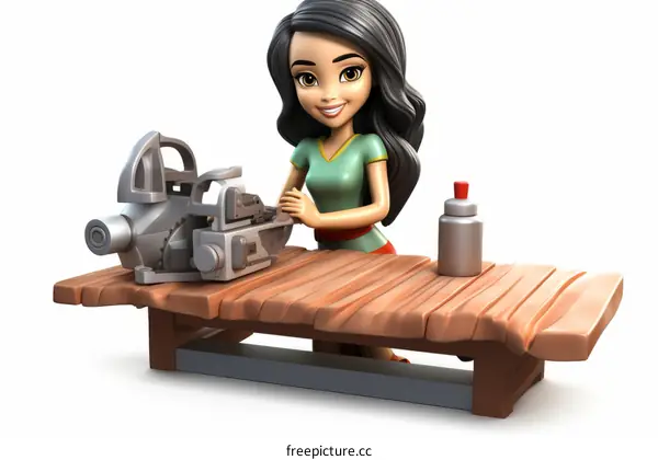 Young Hispanic Female Carpenter Working with Wood