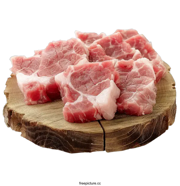 [Transparent Background PNG]Raw Pork Pieces on Wooden Board