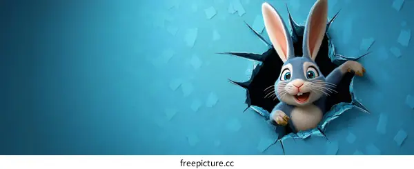 Easter Bunny Cartoon Illustration in Hole