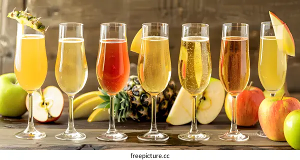 Variety of Flavored Sparkling Wine with Fruit Garnishes