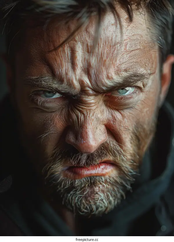 Close-up Angry Mature Caucasian Male Portrait