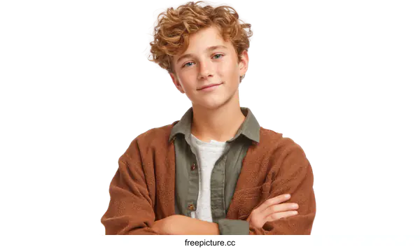 [Transparent Background PNG]Portrait of a Caucasian Boy with Curly Hair