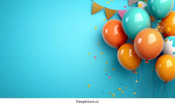 Colorful Birthday Balloons on Light Blue Background