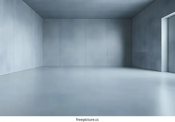Empty Concrete Room Interior Design With Open Door