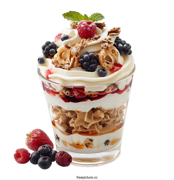 [Transparent Background PNG]Fresh berries and cream dessert in glass