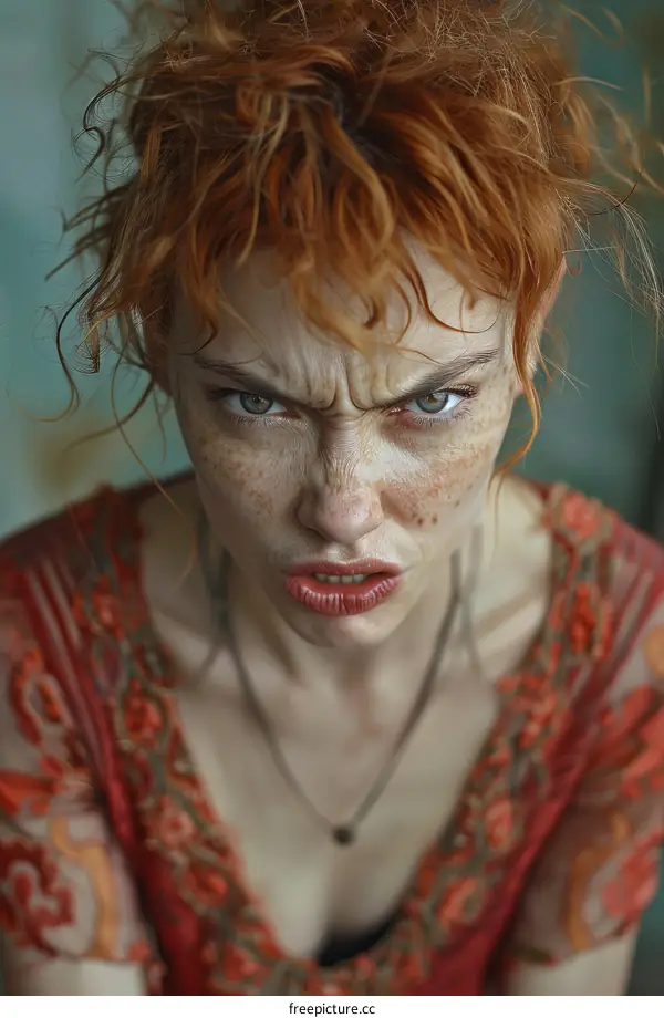 Close Up Portrait of a Caucasian Woman with Intense Expression