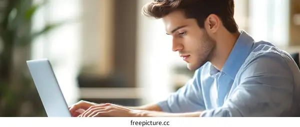 Man Working on Laptop in Office