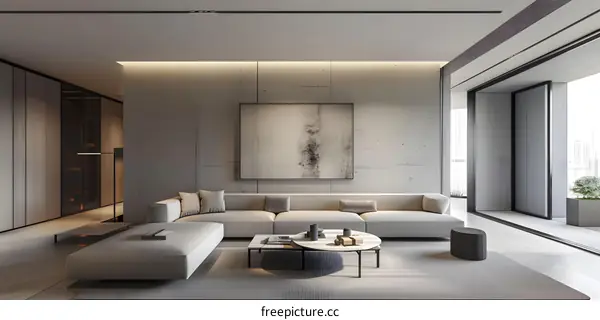 Minimalist Living Room Design with Concrete Walls and Modern Furniture