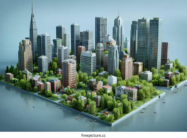 Cityscape with Waterside Buildings