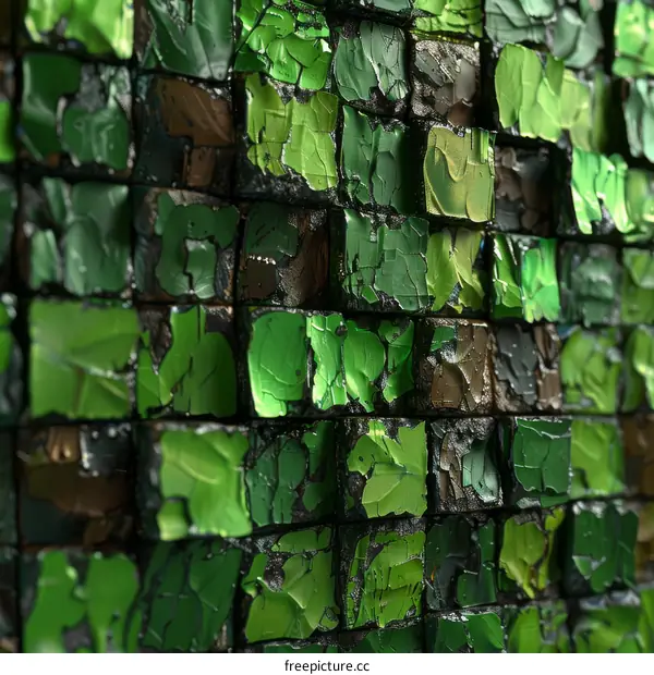 Green mosaic tiles with a rough texture
