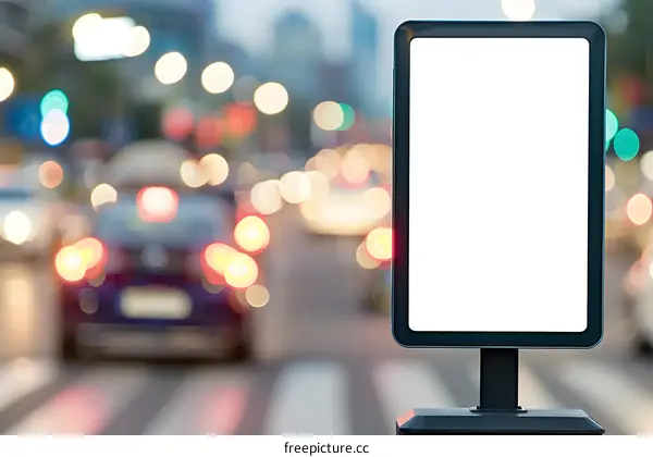 Blank Billboard Sign in City Street with Blurred Background